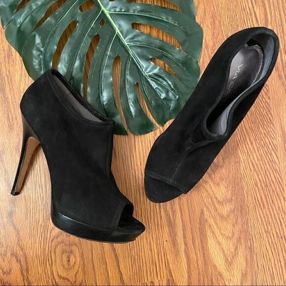 Via Spiga Black Elvis Nappa Heeled Ankle Booties 8 - Picture 3 of 6